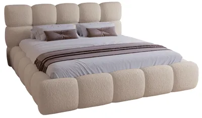 Produktbild von Polsterbett 200x200 mit  Bettkasten Lucca - Doppelbett Bouclé, Lattenrost, Dicker Schaum Beige
