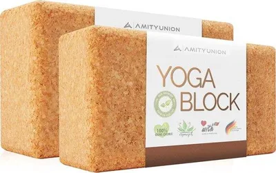 Image de Ensemble de 2 blocs de yoga en liège Unyqoos® – 100% naturel, bloc de yoga stable pour débutants et avancés, idéal pour le yoga, le Pilates et la méditation