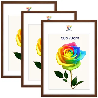 Obrázok produktu pre MG Design, sada 3 kusov rámov na obrazy, 50 x 70 cm – rámy na plagáty s hnedým rámom z prírodného dreva a nárazuvzdorným akrylovým sklom, vhodné na zavesenie vertikálne aj horizontálne, s robustným systémom na upevnenie na stenu