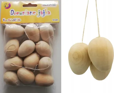 Image de Oeufs en bois 4cm avec ficelles - 12pcs