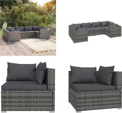 Produktbild von vidaXL 6 tlg. Garten Lounge Set mit Kissen Poly Rattan Grau - Garten-Lounge-Set - Garten-Lounge-Sets - Terrassen-Lounge-Set - Terrassen-Sofa-Set