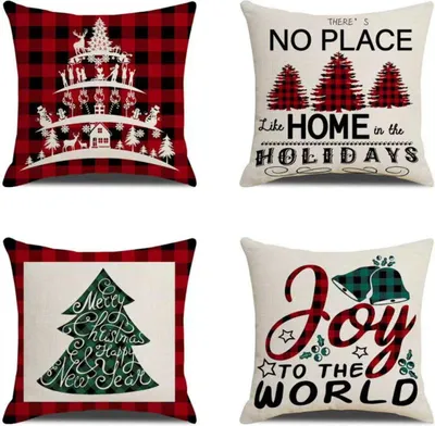 Produktbild von 4er Pack Weihnachtskissenbezug (ohne Füllung) Weihnachten Kissen Weihnachtskissenbezug Kissenbezüge 45x45 cm Kissenbezug Kissenhülle Deko Bezüge Merry Christmas Sofakissen (Muster B, Kissenbezug ohne Füllung)