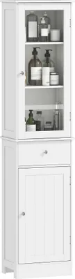 Image de kleankin Meuble Colonne de Salle de Bain Placard Porte Acrylique 2 étagères Placard Porte 1 étagère tiroir MDF Blanc