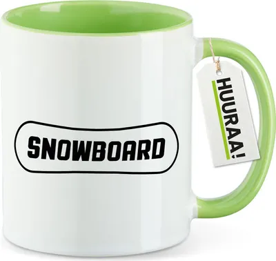 Produktbild von Huuraa Kaffeetasse Snowbord Schriftzug 330ml Grün Keramik Kaffeebecher Geschenkidee