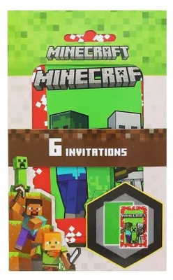 Minecraft Party Einladungskarten 6 Stück mit Umschlägen