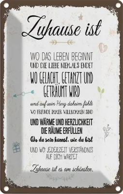 Produktbild von vianmo Blechschild 30x20 cm Zuhause ist wo das Leben beginnt Spruch Zitat
