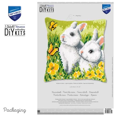Produktbild von Vervaco PN-0200552 Kreuzstichkissenpackung Hasen und Schmetterlinge