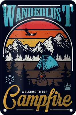 Produktbild von Blechschild Camping 12x18cm Wanderlust Campfire Outdoor