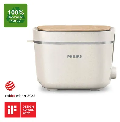 Produktbild von Philips Toaster Eco Conscious Edition, 2 Toastschlitze, Brötchenaufsatz, 8 Stufen, Auftaufunktion, Weiß (HD2640/10)