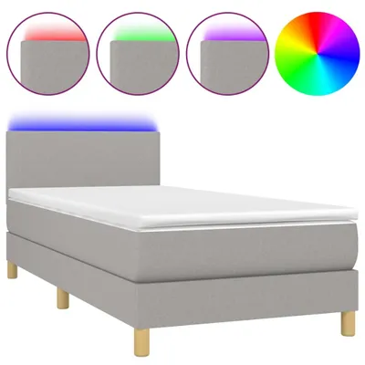 Immagine prodotto di vidaXL Letto a molle con materasso e LED in tessuto grigio chiaro 90x200 cm
