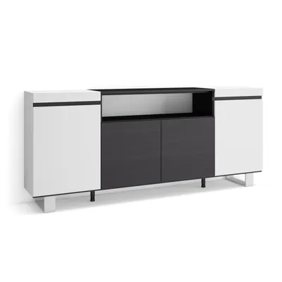 Image de COZY Buffet salon et cuisine, 200x35x87cm, 4 Portes, Blanc et noir