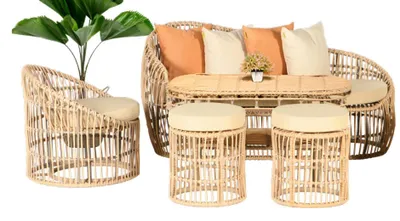 Zdjęcie produktu dla 5-częściowy zestaw mebli ogrodowych sofa stół stołek fotel weranda grupy siedzeń nowoczesne nowe