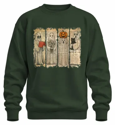 Produktbild von Halloween Geister Vintage Zeitung niedliche Kürbis Katze Sweatshirt Pullover, Flaschengrün, XXL