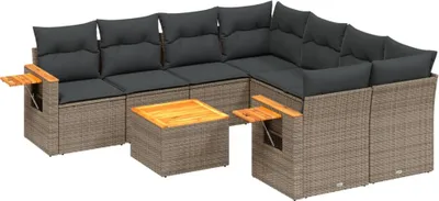 Produktbild von vidaXL 9-tlg. Garten-Sofagarnitur mit Kissen Grau Poly Rattan
