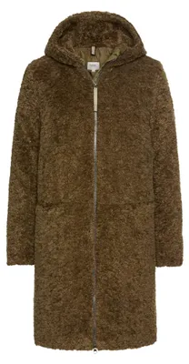 Productafbeelding van camel active dames teddyjas, lang model met rits aan de voorkant en capuchon, donkerkhaki, maat w