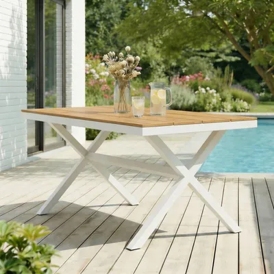 Produktbild von Gartentisch WINDY, WPC Holzoptik, weiß/natur, wetterfest und strapazierfähig. Ideal für Garten, Terrasse und Balkon, inklusive Terrassenmöbel und Balkonmöbel.