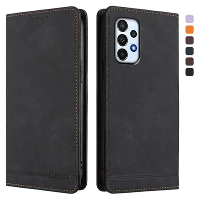 Image de Etui pour Samsung Galaxy A23 5G/4G, étui rétro en cuirPolyuréthaneavec support et fentes pour cartes de crédit Noir