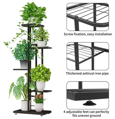 Produktbild von Pflanzenständer - 5-stufiges Blumenregal - Metall - Eckmodell - Für Balkon, Terrasse und Garten - Schwarz