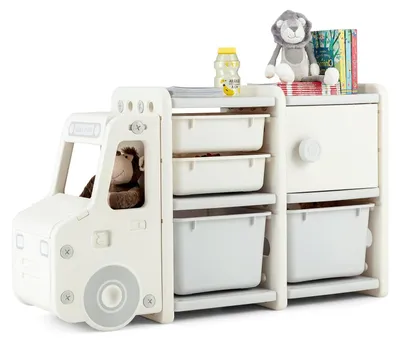 Produktbild von Spielzeugregal für Kinder mit Aufbewahrungsboxen und Bücherregal