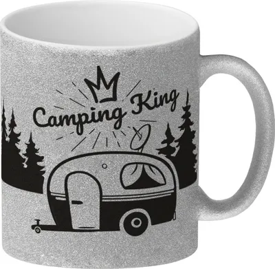 Produktbild von Camping King Glitzer-Kaffeebecher mit wunderschönen Reisemotiven