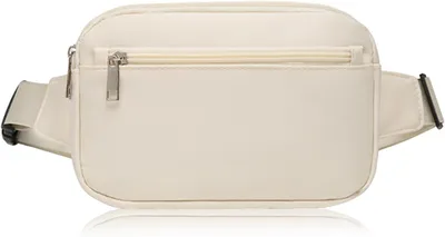 Imagen del producto de Bolsa de cintura grande con correa ajustable, de nylon, color blanco, ideal para actividades al aire libre y deportes