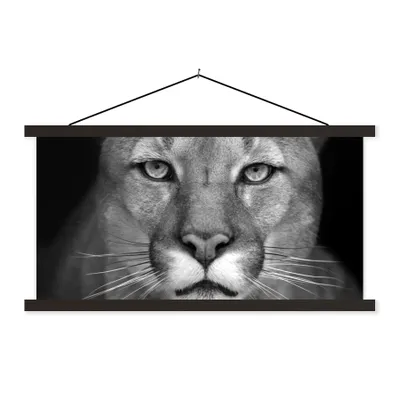 Produktbild von MuchoWow® Textilposter Panther - Wildlife - Schwarz - Weiß 60x30 cm mit schwarzem Rahmen - Textilien