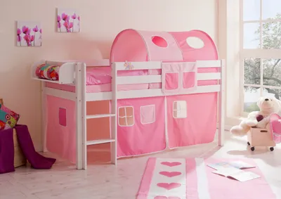 Produktbild von Hochbett "Malte" Kiefer Weiß Classic (Rosa-Pink)