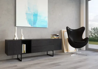 Produktbild von Kommode Sideboard Lowboard Anrichte Wohnzimmer Schrank Holz ABATO-180-B Schwarz