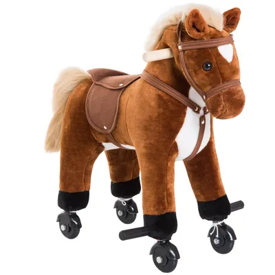 Produktbild von HOMCOM Pferd für Babys +36 Monate, Pferd mit Rädern, Wiehergeräusche, Stöcke und Pedale, Belastung 60 kg, 55 x 23 x 60 cm, Braun