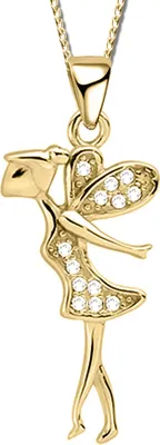 Produktbild von Kinderkette Mädchen Elfe Fee 40cm Halskette mit Anhänger echt 925 Sterling Silber Kette für Kinder Halsschmuck Gold K803+Org