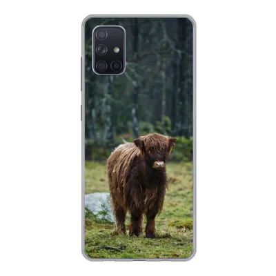 Produktbild von MuchoWow® Handyhülle Schutzhülle Hülle für Samsung Galaxy A71 Schottischer Hochländer - Wald - Moos Silikon Softcase Handy Hülle - Kartenbesitzer