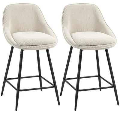 Produktbild von HOMCOM Barhocker 2er Set Drehbar Tresenhocker mit Fußstütze, Kord-Optik Creme