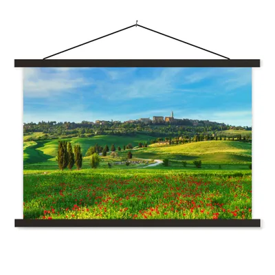 Produktbild von MuchoWow® Textilposter Toskana - Landschaft - Blumen 60x40 cm mit schwarzem Rahmen - Hölzernes