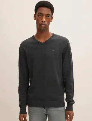 Produktbild von Dünner Feinstrick Pullover Basic Legerer V-Ausschnitt Sweater |