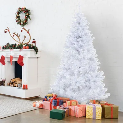 Produktbild von Bettizia 210cm Künstlicher Weihnachtsbaum Tannenbaum mit 900 Spitzen PVC Nadeln Metallständer & Klappsystem Christbaum weiß