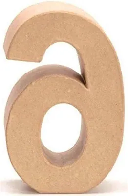 Obrázok produktu pre Kartónová tabuľka s číslom 6 – Dekoratívna tabuľka s číslom – Dekorácia na oslavu – Drevená farba – 17,5 x 5,5 cm – Biela
