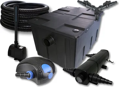 Image de SunSun Kit complet: CBF-550 Filtre de bassin jusqu'à 60000L, CTF-12000 pompe de filtration 12000l/h 100W, CUV-236 lampe uv 36W, 25m Tuyau 25 mm, HJ-943 fontaine 800l/h 16W, Y-distributeur