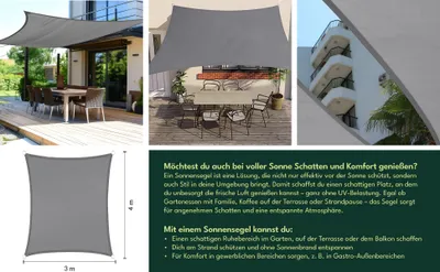 Sonnensegel Wasserdicht 4x7 M, Dunkelblau - UV-Schutz Bis 98%, Inkl. Befestigungsseile Für Garten & Terrasse