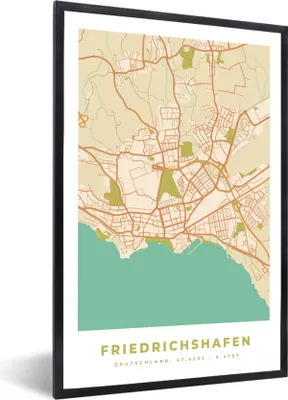 Produktbild von MuchoWow® Gerahmtes Poster Friedrichshafen - Karte - Vintage - Stadtplan - Karte 20x30 cm - Poster mit Schwarzem Bilderrahmen Wandposter Rahmen Foto Bilder - Drucken - Bilder Poster im Rahmen