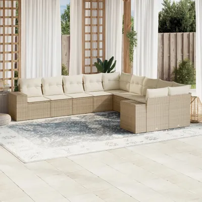 Produktbild von Gartenmöbelgarnituren - 10-tlg. Garten-Sofagarnitur mit Kissen Beige Poly Rattan Möbel21