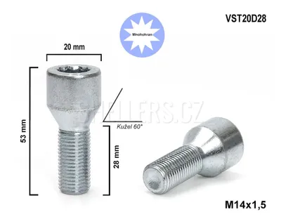 Obrázek produktu pro Kolový šroub M14x1,5x28 kužel s vnitřním mnohohranem, VST20D28 průměr hlavy 20mm, výška 53