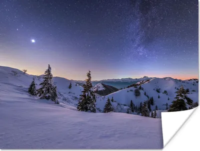 Produktbild von MuchoWow® Poster Winter - Schnee - Nacht - Bäume 160x120 cm - Foto Plakat