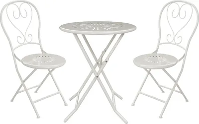 Produktbild von Zusammenklappbares Metall-Gartenset in Schmiedeeisenoptik – Tisch Ø 60 cm und 2 Stühle – Weiß – GUERMANTES von MYLIA