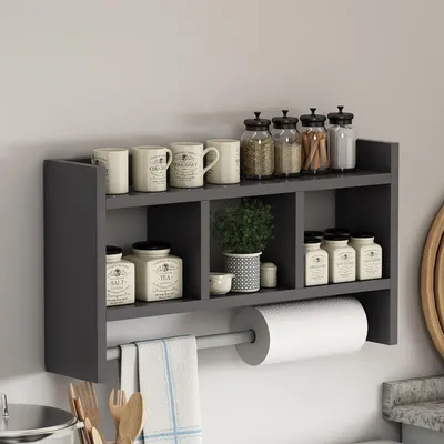 Immagine prodotto di Cortale - Mensola, 64x15x35h cm Nero Antracite, 4 Ripiani