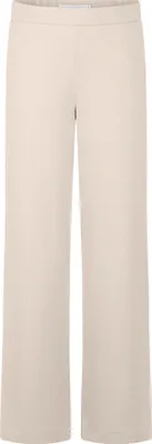 A pair of beige cropped pants on a white background.
