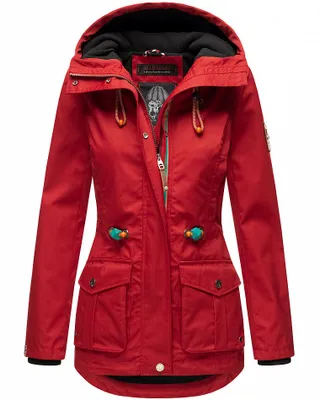 Produktbild von Marikoo Babetaa Damen Übergangsjacke mit Kapuze Outdoor Parka Mantel Anorak Cherry Red Gr. 34 - XS