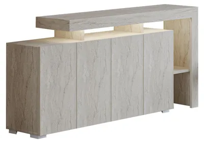 Produktbild von Skye Decor, Hochwertiger Konsolentisch mit LED-Beleuchtung, Travertin, 170 x 80 x 35 cm | 100% melaminbeschichtete Spanplatte, 18 mm dick | Wandmontage, zahlreiche Regale, modernes Design.