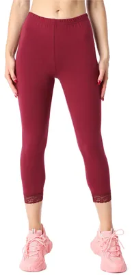 Image de Leggings capri 3/4 pour femme Bellivalini en Coton avec dentelle, à porter avec une tunique BLV50-224 (bordeaux, XS)