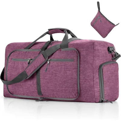 Productafbeelding van Reistas, opvouwbare tas, schoenvak, geschikt voor kamperen, reizen en fitness, paars, 85 liter