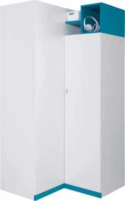 Produktbild von Furniture24 Eckschrank MOBI MO1 Eckkleiderschrank Schrank Jugendzimmerschrank Weiß/Türkis